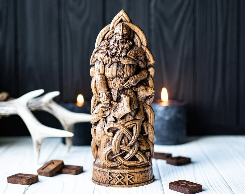 Hand-Carved Thor Wooden Statue – Viking Decor and Gift for Norse Mythology Enthusiasts, VK0005