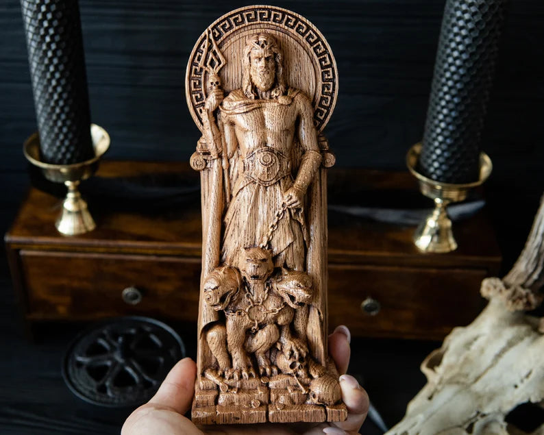 Handcrafted Wooden Hades Statue – Lord of the Underworld, Symbol of Power, Wealth and Inner Strength, GR0003