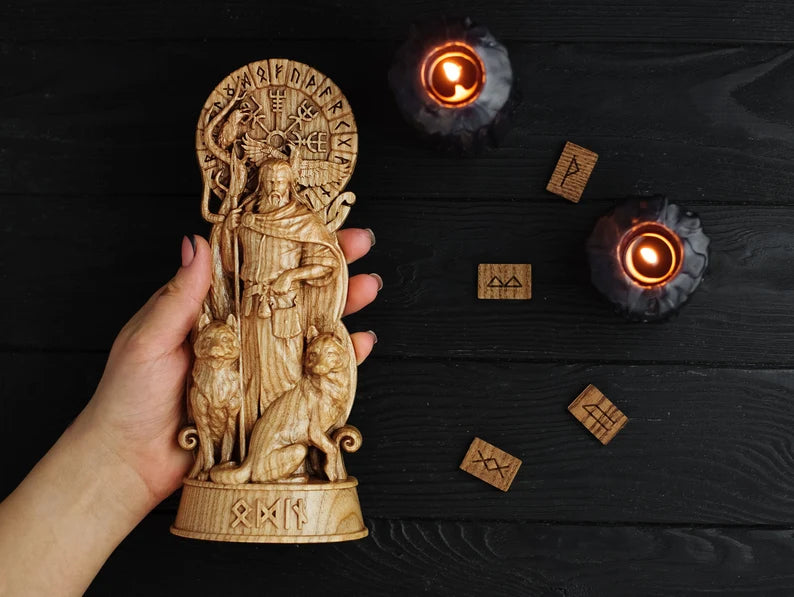Allfather Odin Statue – Norse God of Wisdom & Magic - Wooden Figurine, VK0003
