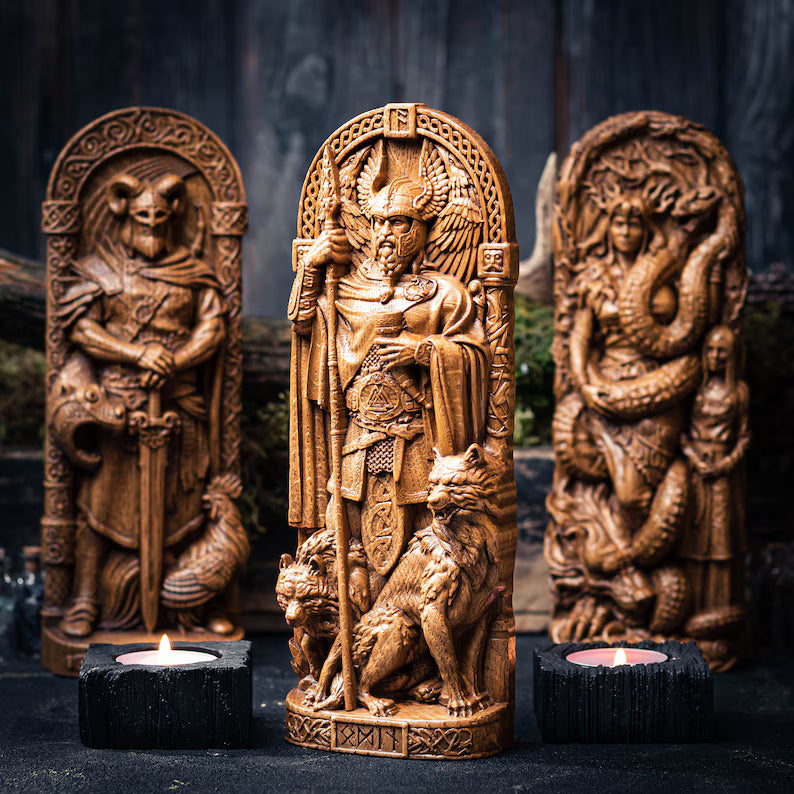 Allfather Odin Statue – Norse God of Wisdom & Magic - Wooden Figurine, VK0019