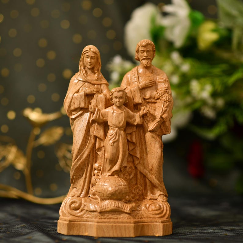 Holy Family Jesus - Virgin Mary - St Joseph Christian Sculpture Christian - Handcrafted Wooden Statue – Made to Order