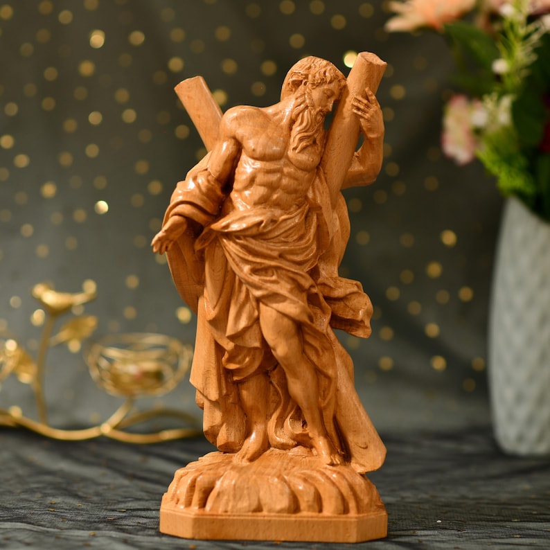 Saint Andrew Wooden Statue - Handcrafted Wooden Statue – Made to Order
