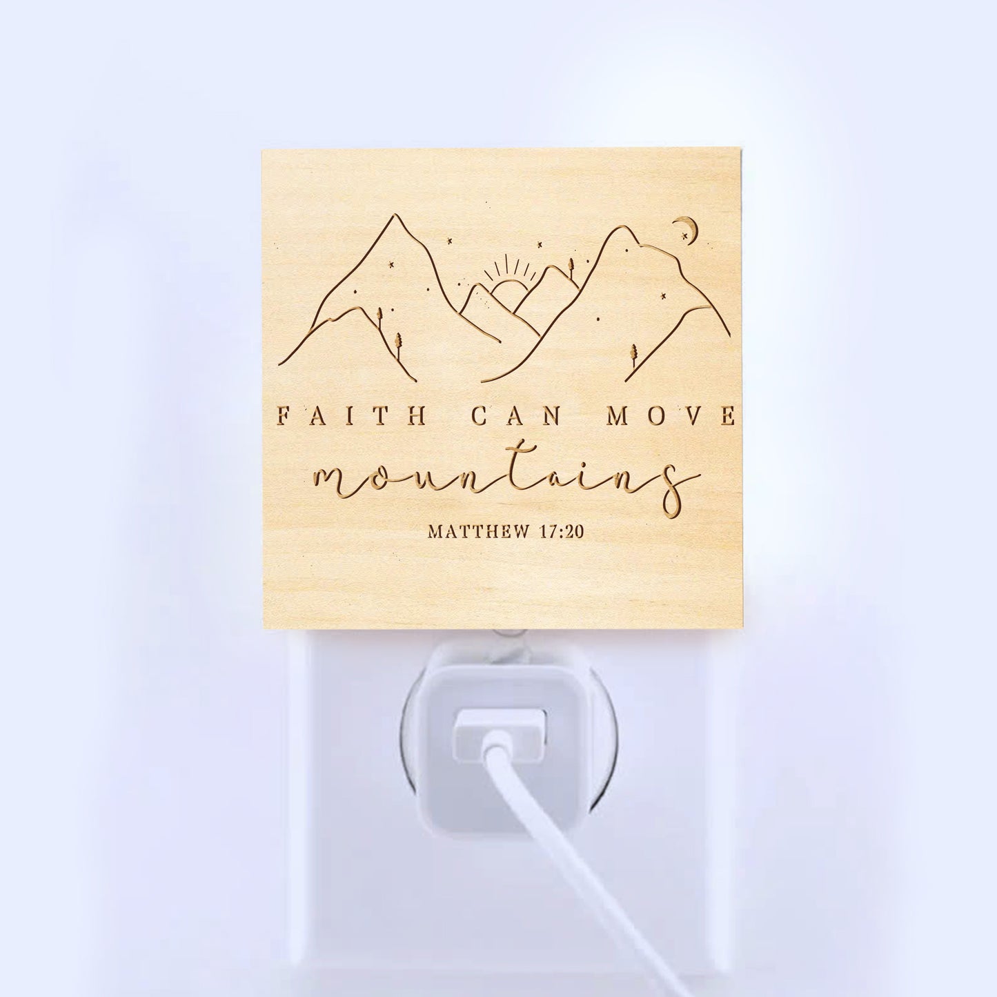 Faith Can Move Mountains, Engraved Wooden LED Night Light - NLG0001