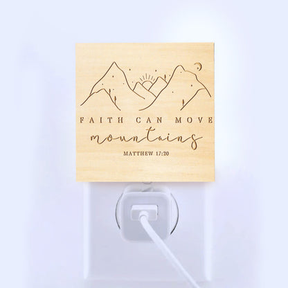 Faith Can Move Mountains, Engraved Wooden LED Night Light - NLG0001