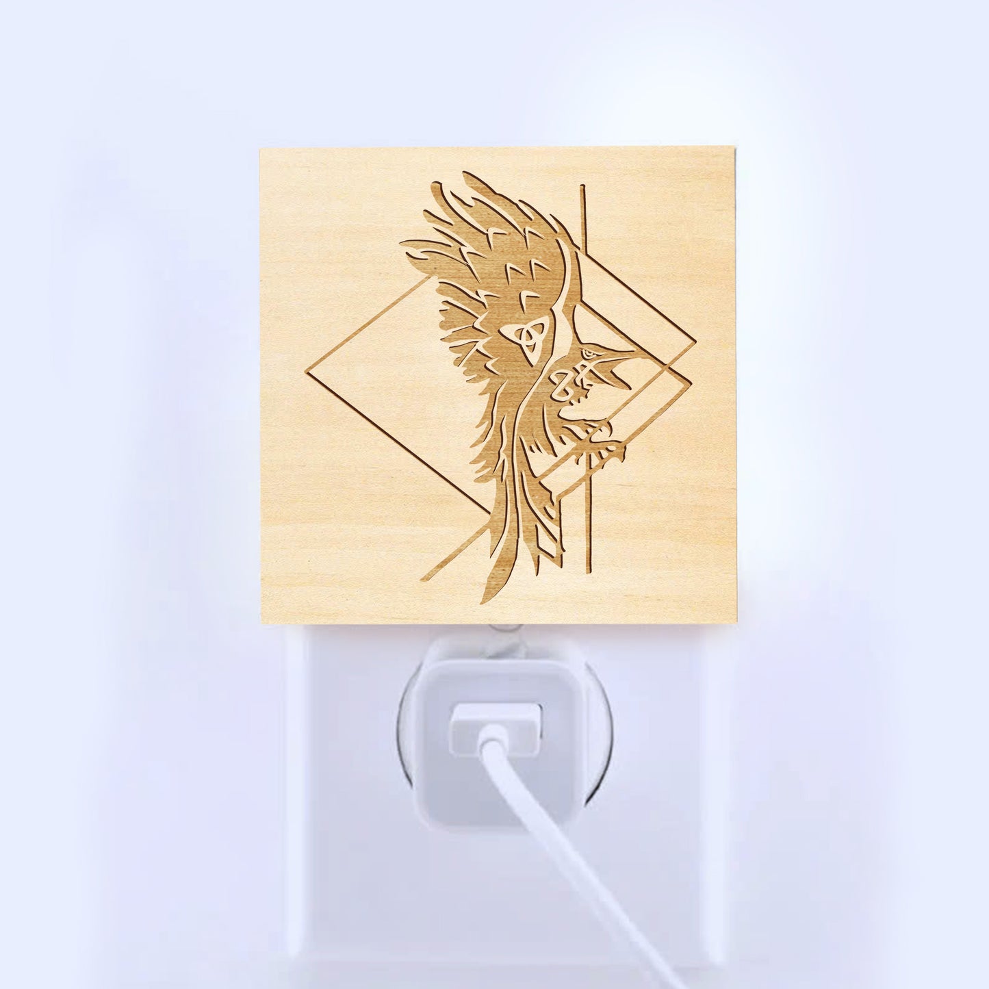 Viking Raven Engraved Wooden LED Night Light - NLVK0004