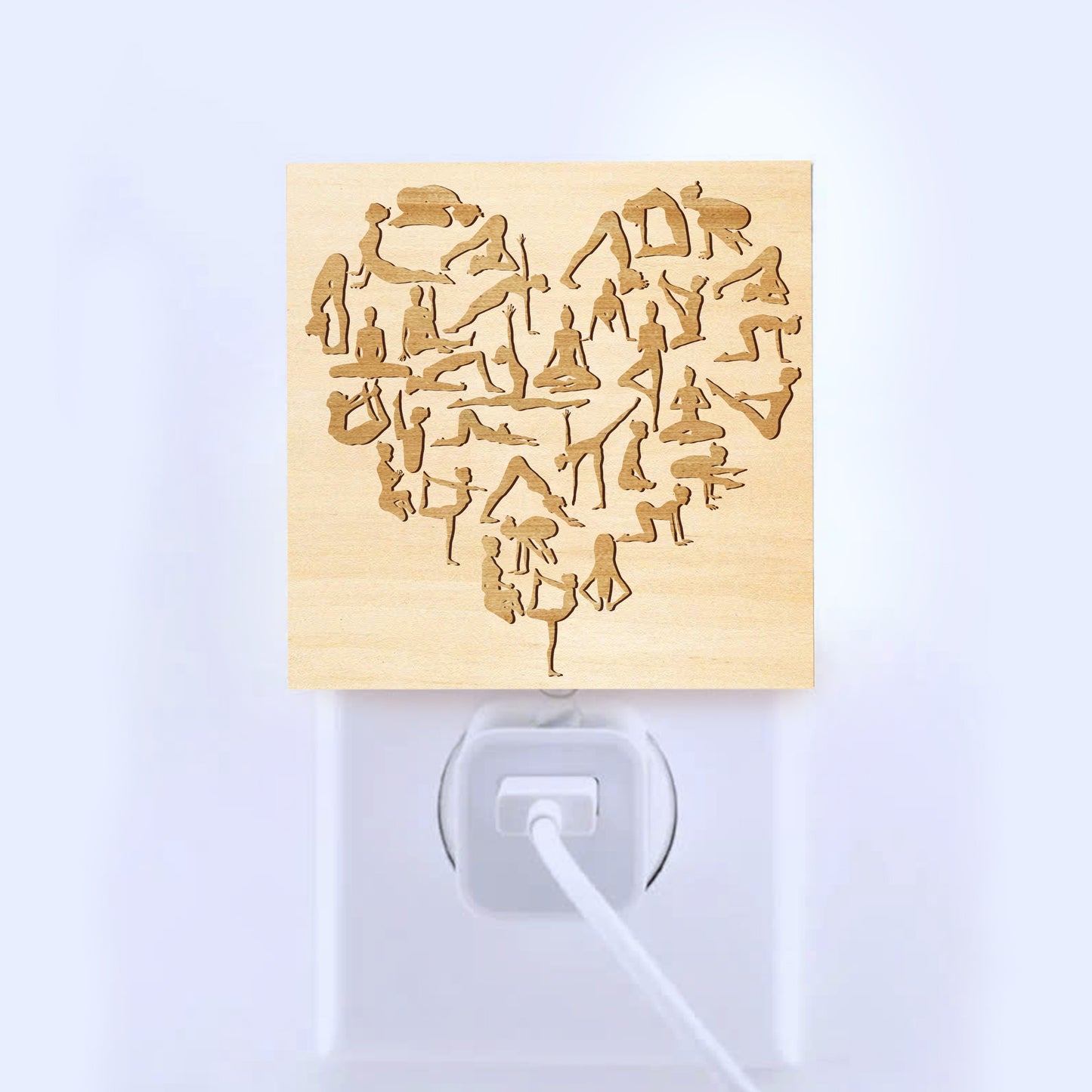 Yoga Heart Engraved Wooden LED Night Light - NLYG0005