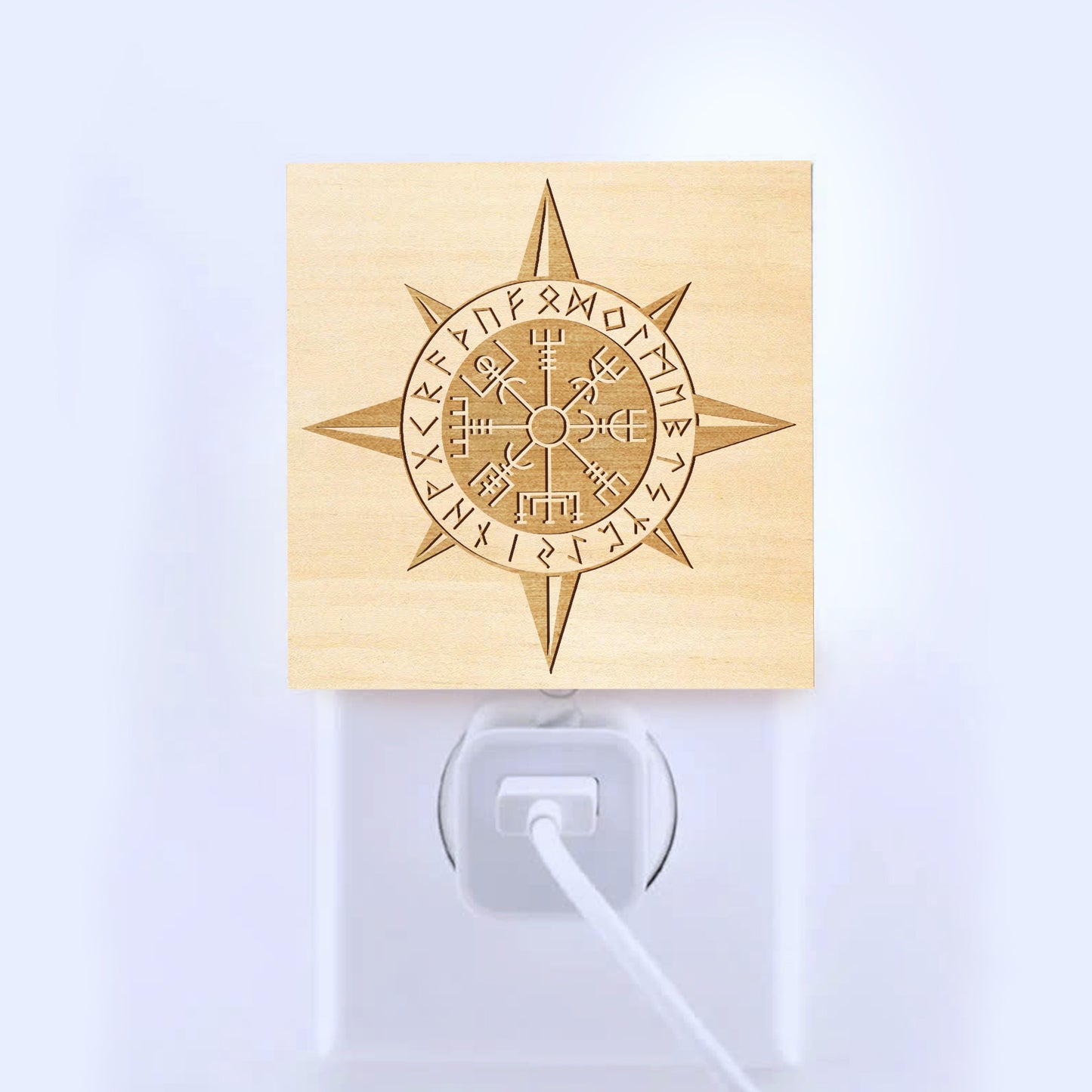 Vegvisir Viking Compass Engraved Wooden LED Night Light - NLVK0016