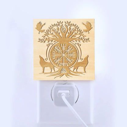 Sacred Norse Symbols Engraved Wooden LED Night Light - NLVK0007