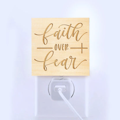 Faith Over Fear, Engraved Wooden LED Night Light - NLG0004