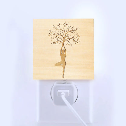 Yoga Tree Engraved Wooden LED Night Light - NLYG0001