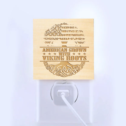 American Grown with Viking Roots, Engraved Wooden LED Night Light - NLVK0003