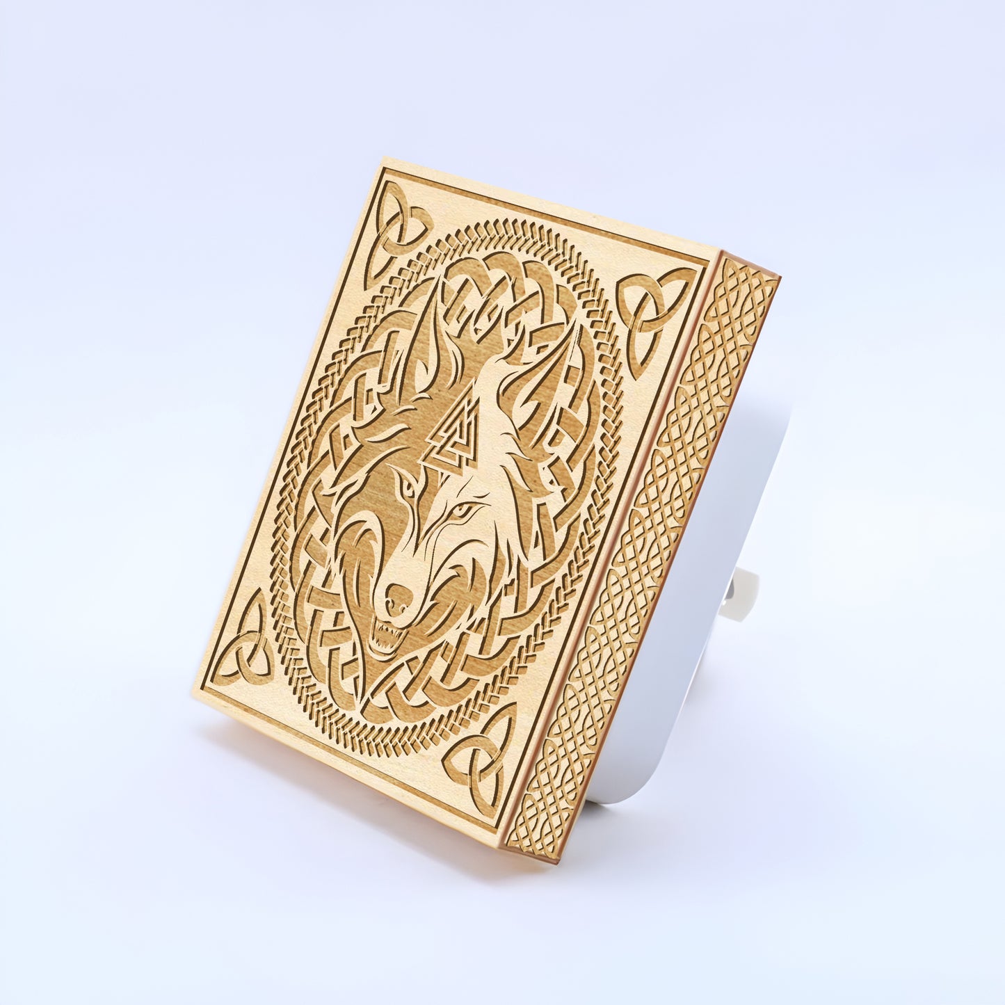 Viking Wolf & Valknut Engraved Wooden LED Night Light - NLVK0014
