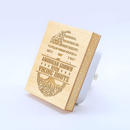 American Grown with Viking Roots, Engraved Wooden LED Night Light - NLVK0003