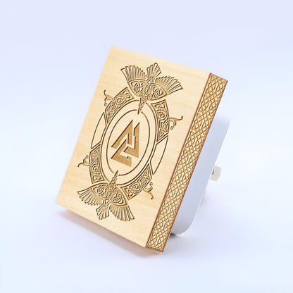 Odin's Ravens & Valknut Engraved Wooden LED Night Light - NLVK0015