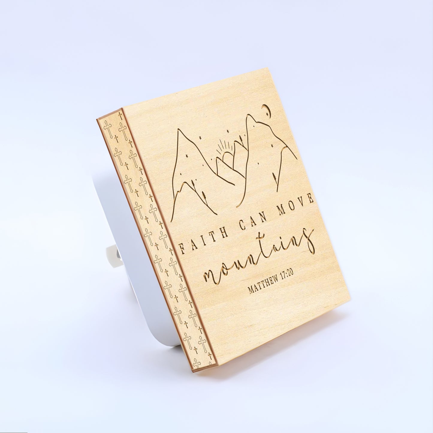 Faith Can Move Mountains, Engraved Wooden LED Night Light - NLG0001