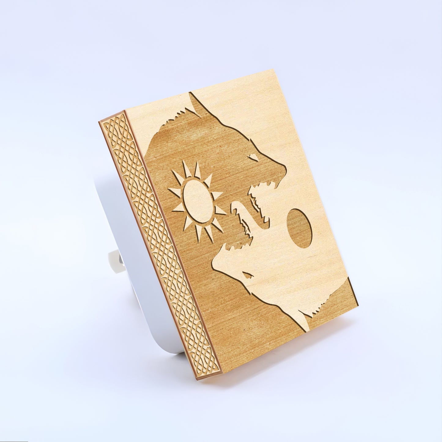 Sun & Moon Viking Wolves Engraved Wooden LED Night Light - NLVK0011