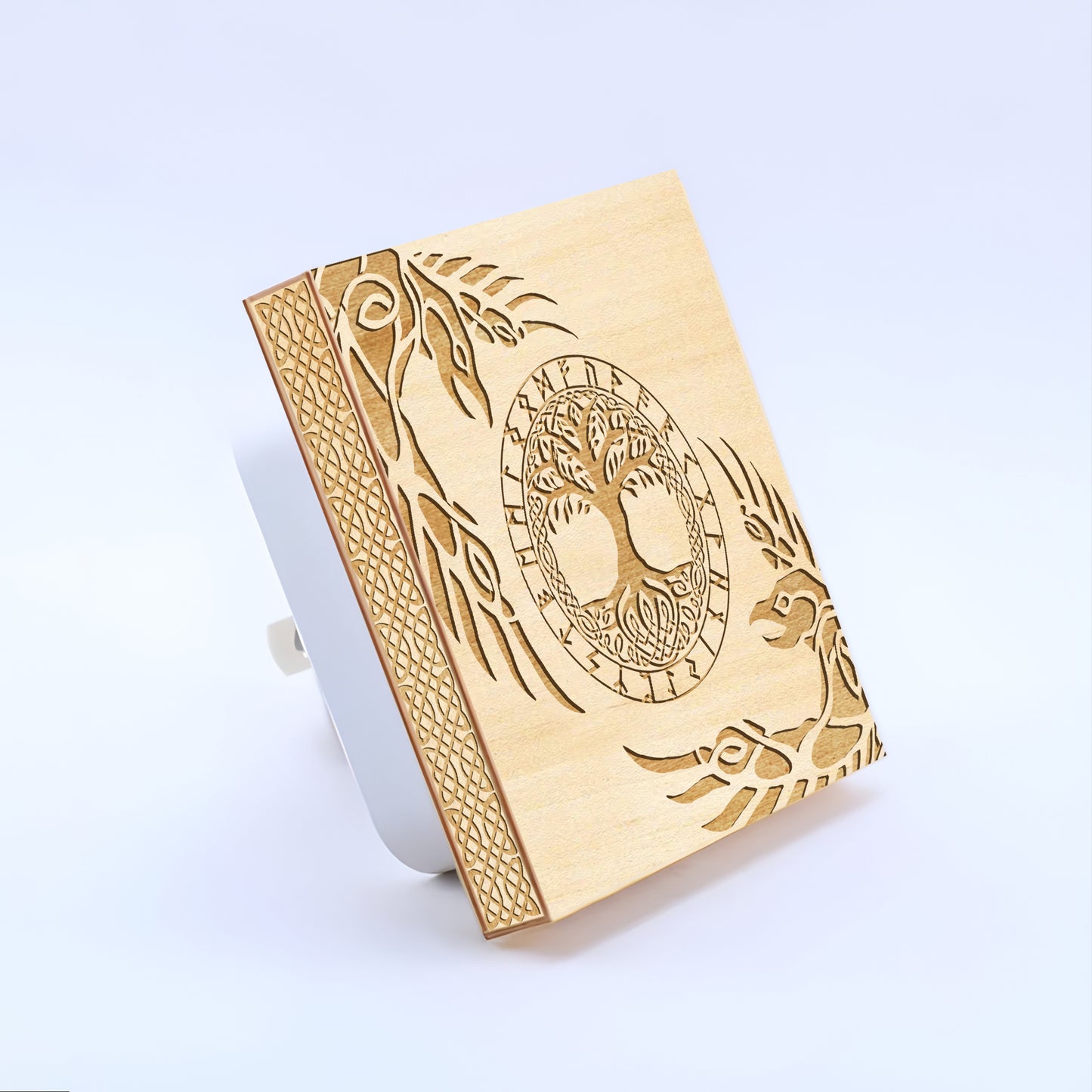 Yggdrasil, Huginn & Muninn Engraved Wooden LED Night Light - NLVK0008