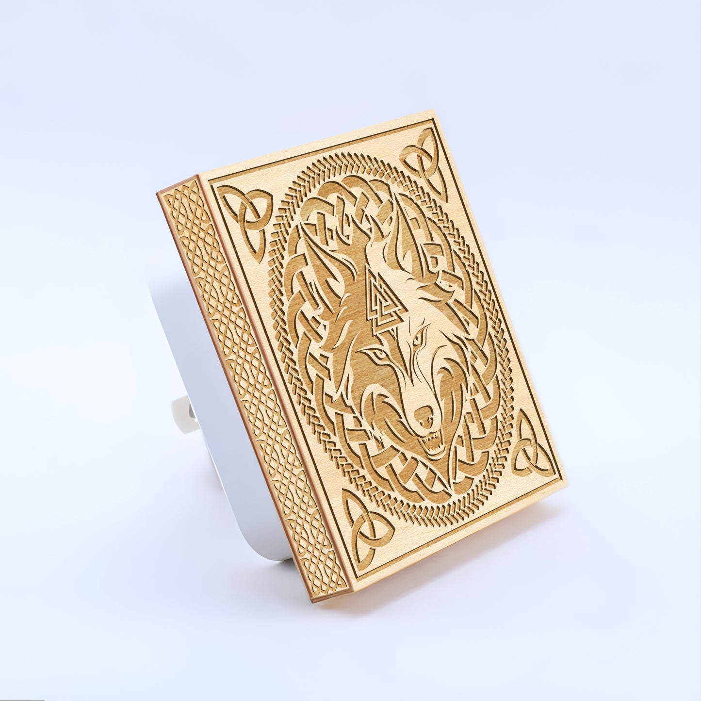 Viking Wolf & Valknut Engraved Wooden LED Night Light - NLVK0014