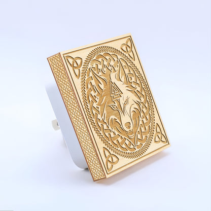 Viking Wolf & Valknut Engraved Wooden LED Night Light - NLVK0014