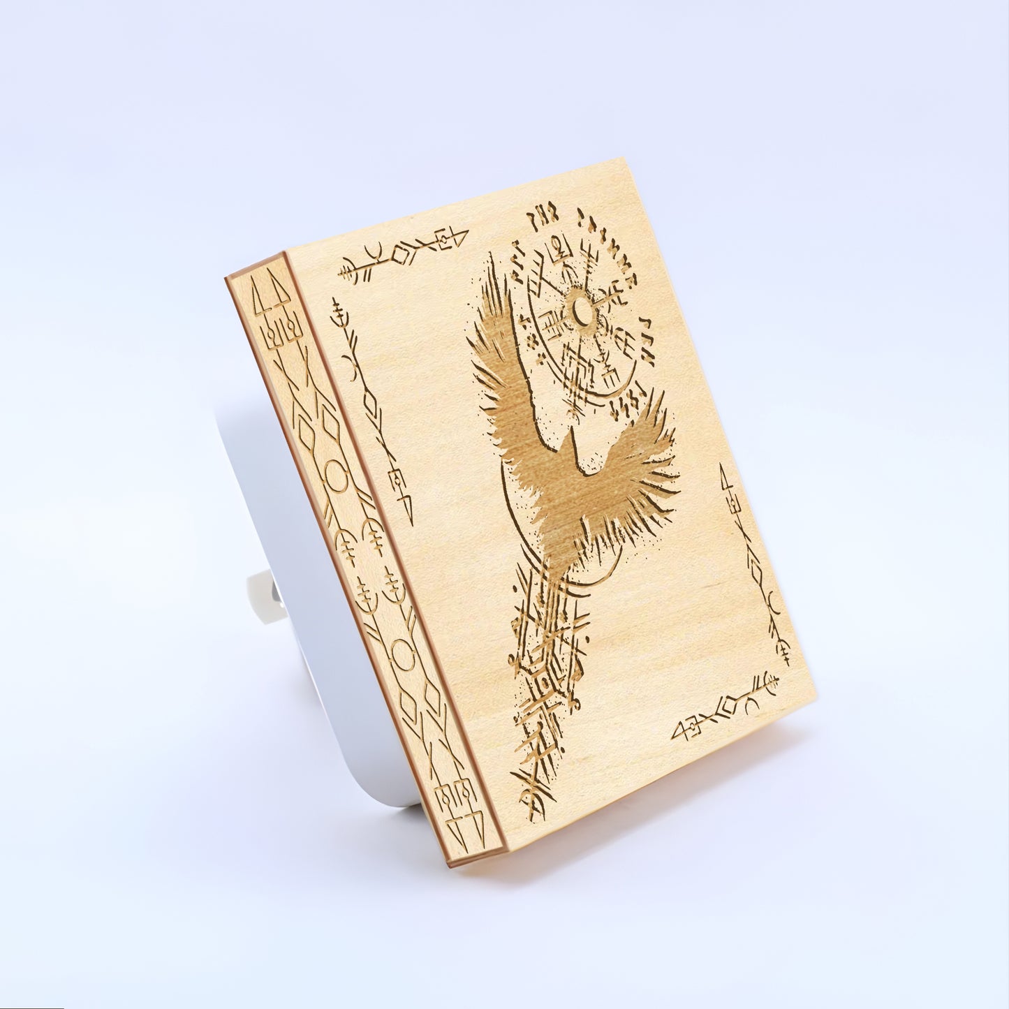 Viking Raven & Vegvisir Engraved Wooden LED Night Light - NLVK0006