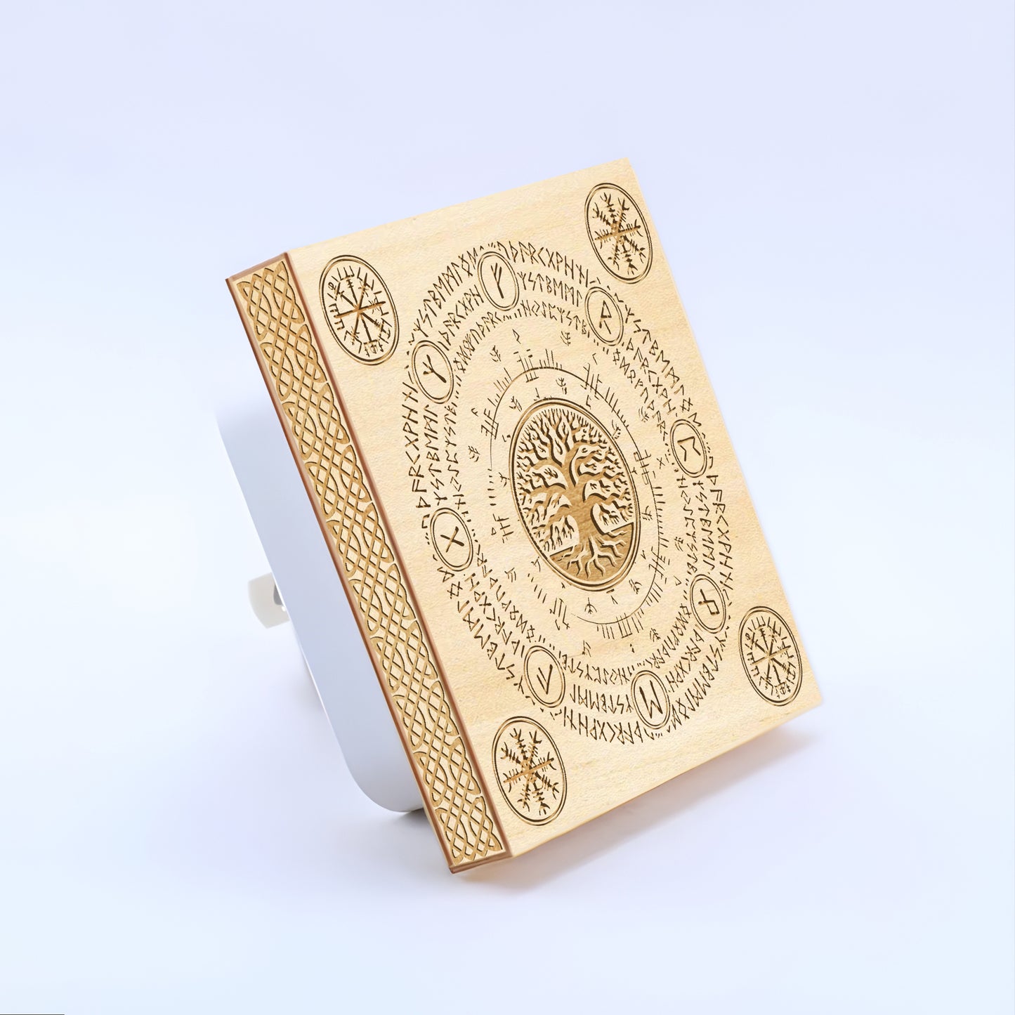 Yggdrasil, Vegvisir & Aegishjalmur Engraved Wooden LED Night Light - NLVK0010
