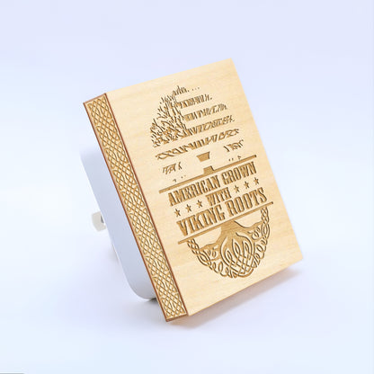 American Grown with Viking Roots, Engraved Wooden LED Night Light - NLVK0003