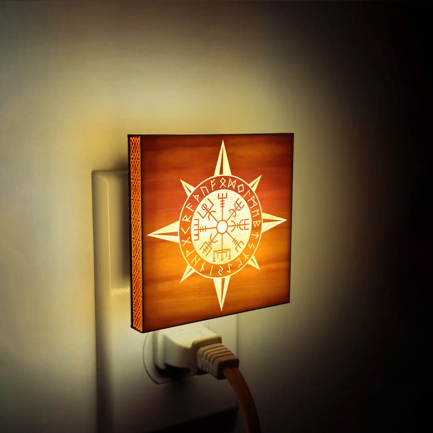 Vegvisir Viking Compass Engraved Wooden LED Night Light - NLVK0016