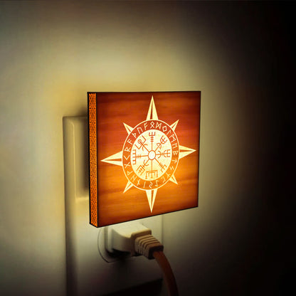 Vegvisir Viking Compass Engraved Wooden LED Night Light - NLVK0016