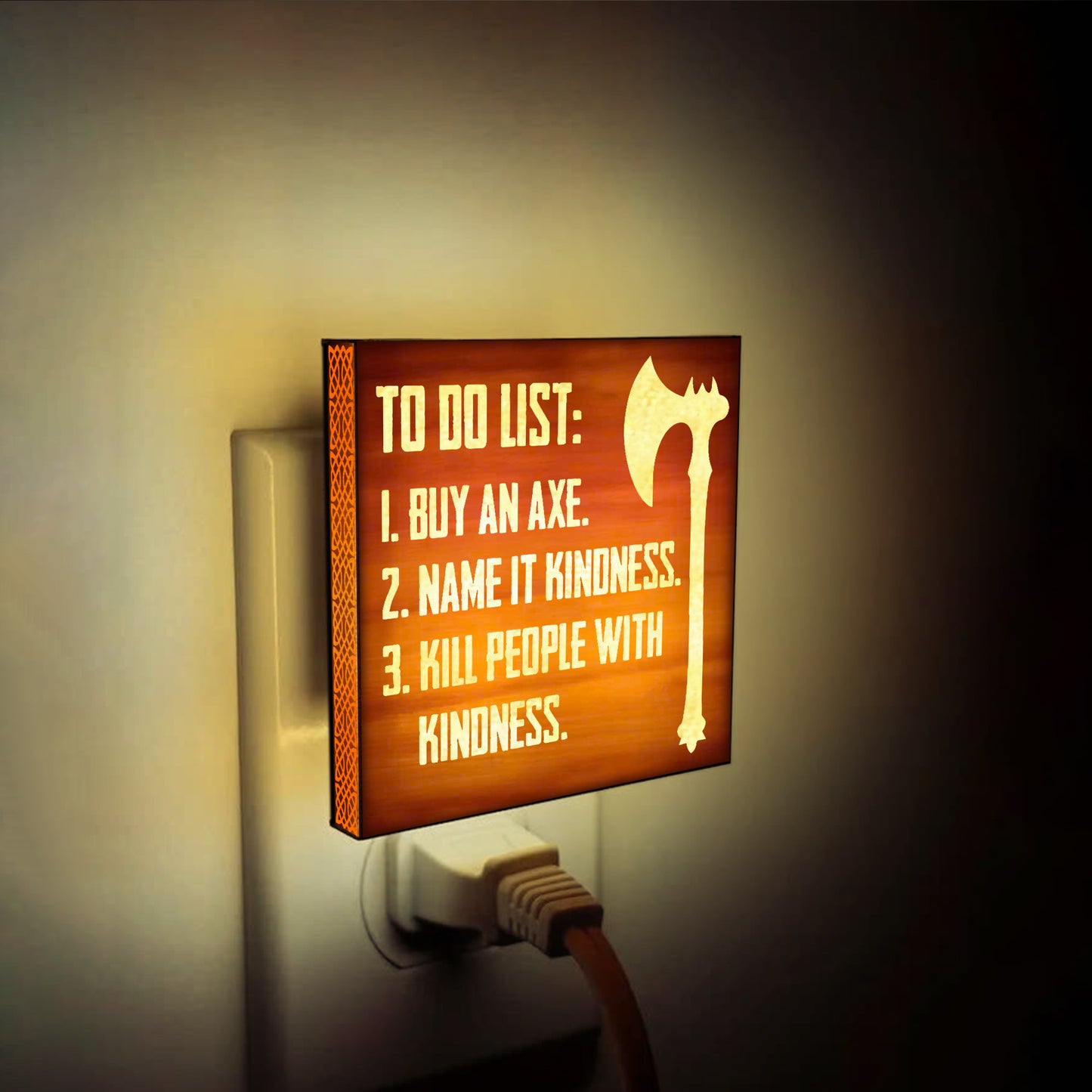 Funny Viking Engraved Wooden LED Night Light - NLVK0005