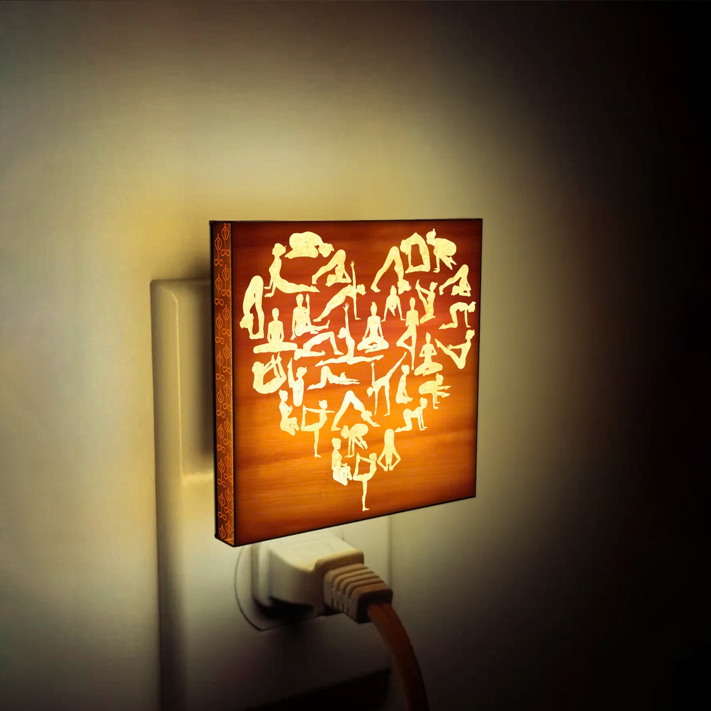Yoga Heart Engraved Wooden LED Night Light - NLYG0005