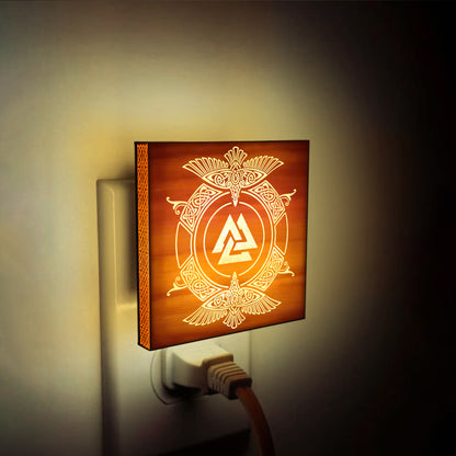 Odin's Ravens & Valknut Engraved Wooden LED Night Light - NLVK0015