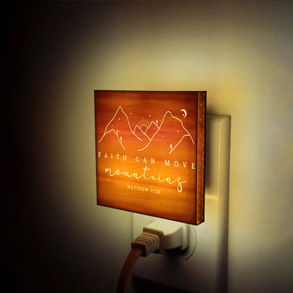 Faith Can Move Mountains, Engraved Wooden LED Night Light - NLG0001