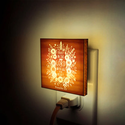 Trust in the Lord with All Your Heart, Engraved Wooden LED Night Light - NLG0003