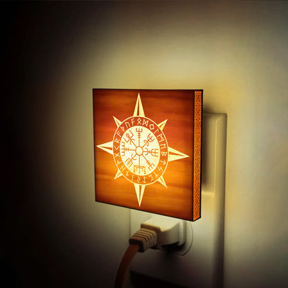 Vegvisir Viking Compass Engraved Wooden LED Night Light - NLVK0016