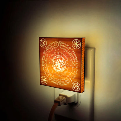 Yggdrasil, Vegvisir & Aegishjalmur Engraved Wooden LED Night Light - NLVK0010