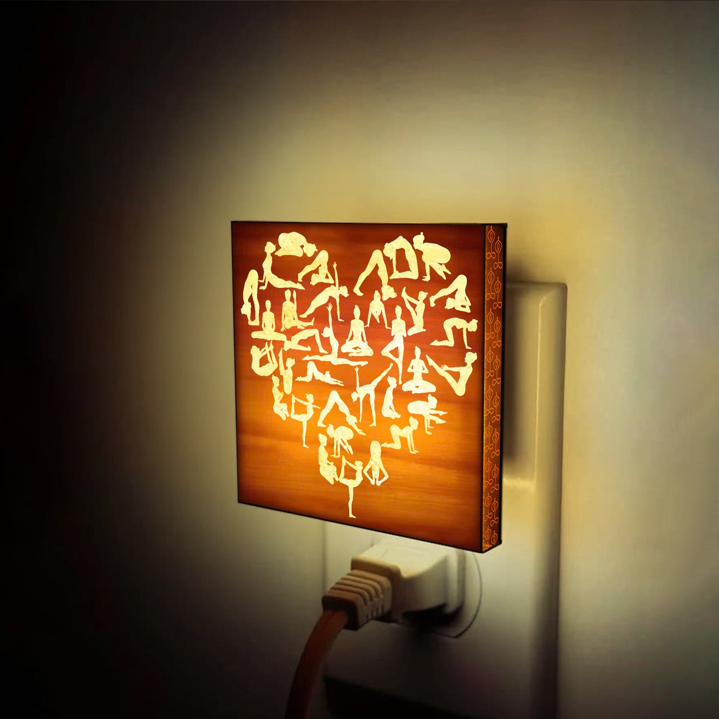 Yoga Heart Engraved Wooden LED Night Light - NLYG0005