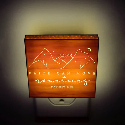Faith Can Move Mountains, Engraved Wooden LED Night Light - NLG0001