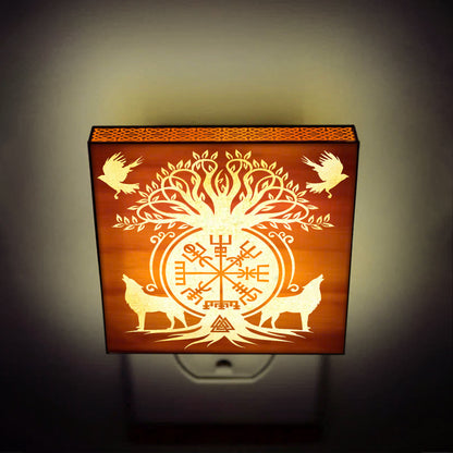 Sacred Norse Symbols Engraved Wooden LED Night Light - NLVK0007