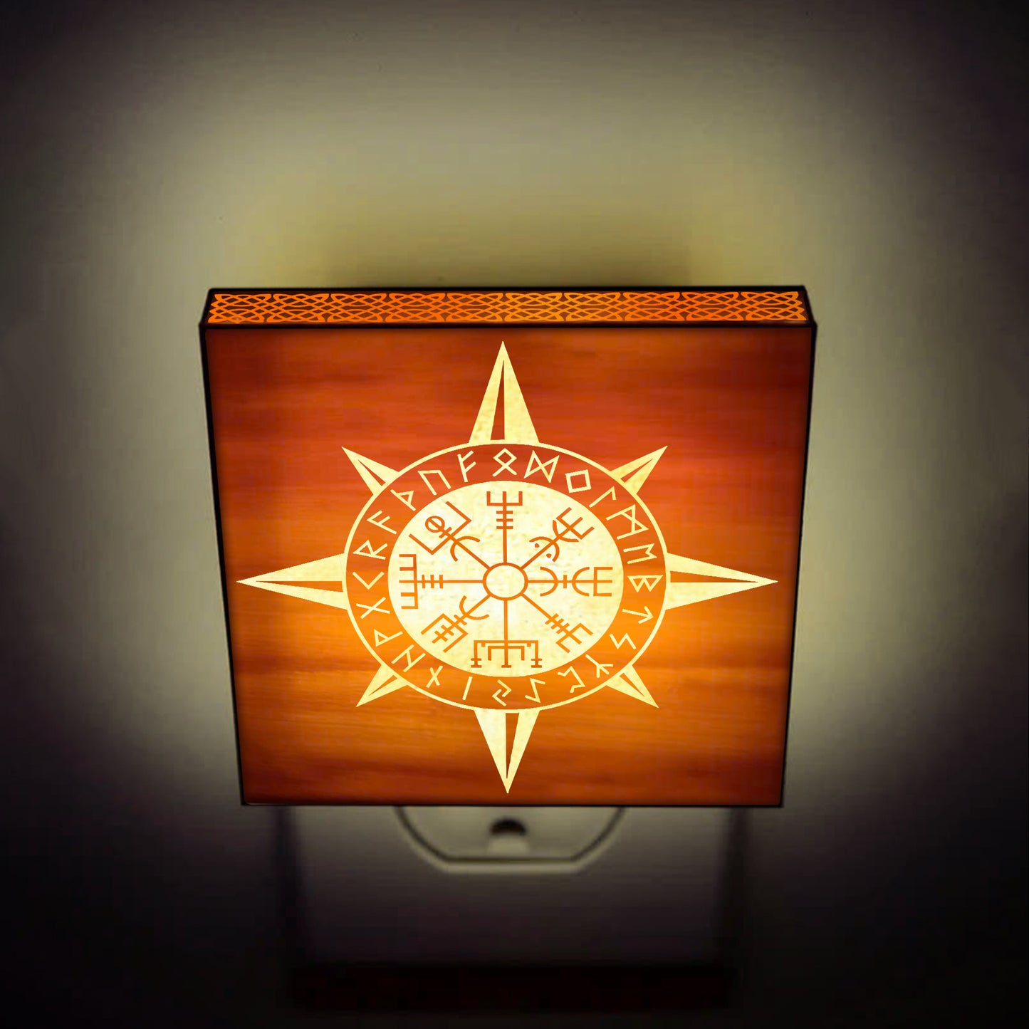 Vegvisir Viking Compass Engraved Wooden LED Night Light - NLVK0016
