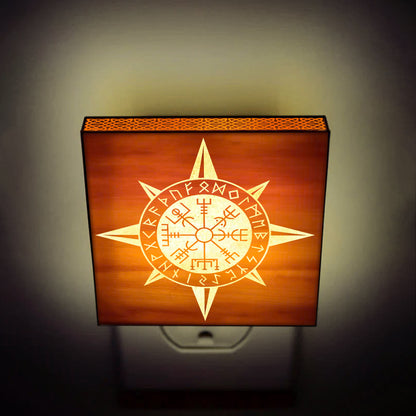 Vegvisir Viking Compass Engraved Wooden LED Night Light - NLVK0016