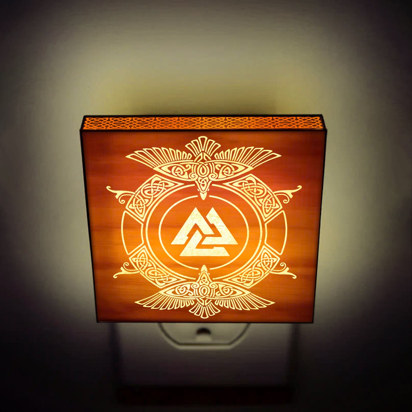 Odin's Ravens & Valknut Engraved Wooden LED Night Light - NLVK0015