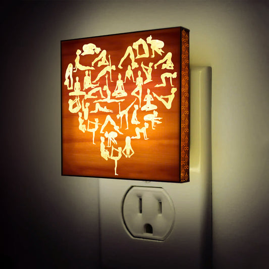 Yoga Heart Engraved Wooden LED Night Light - NLYG0005