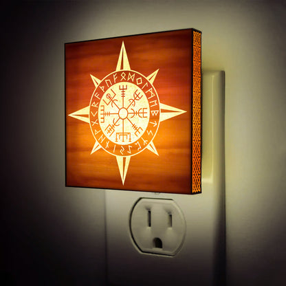 Vegvisir Viking Compass Engraved Wooden LED Night Light - NLVK0016