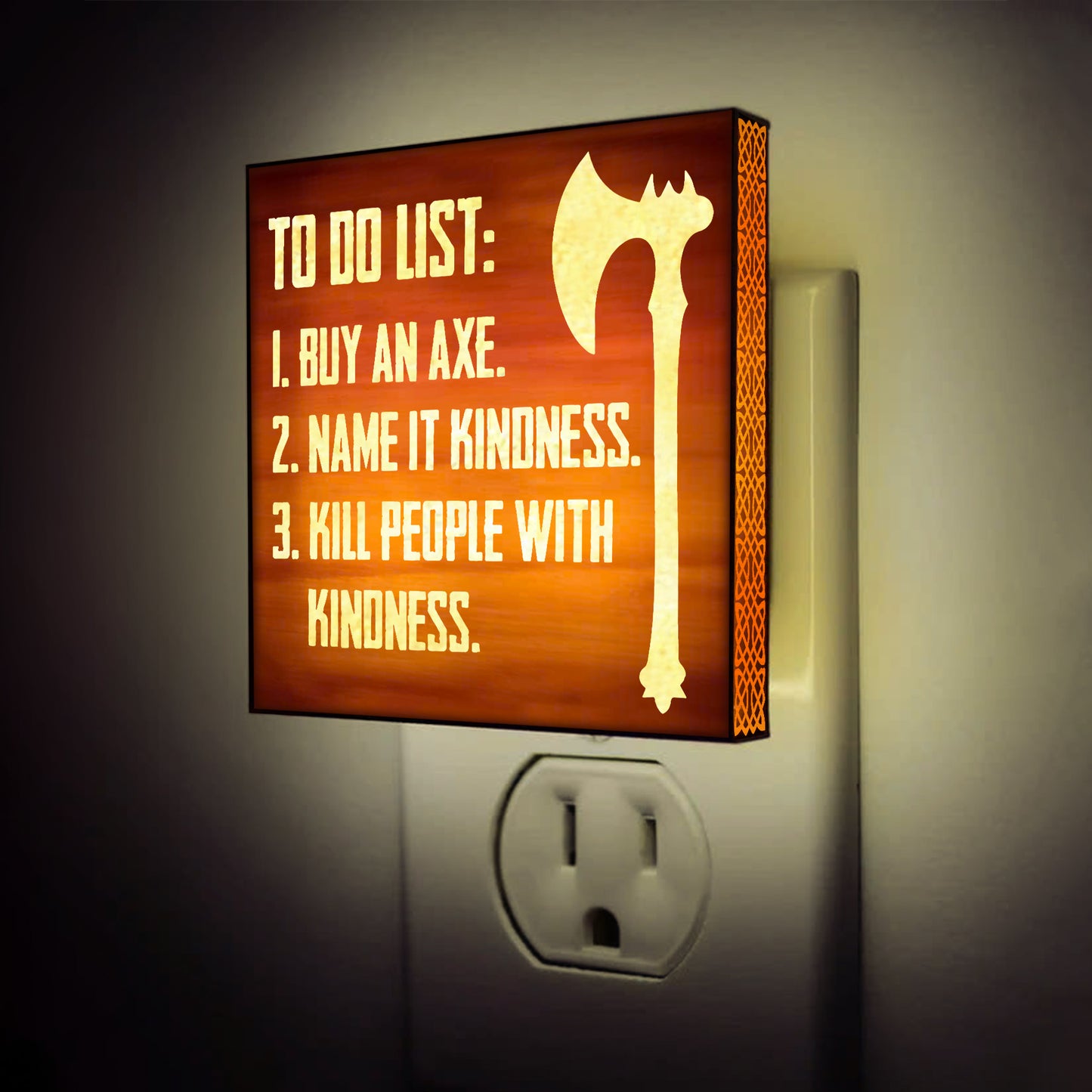 Funny Viking Engraved Wooden LED Night Light - NLVK0005