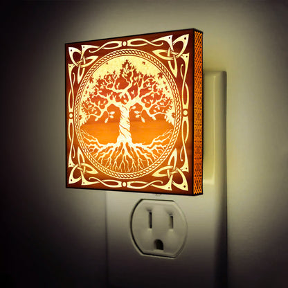 Yggdrasil Engraved Wooden LED Night Light - NLVK0012