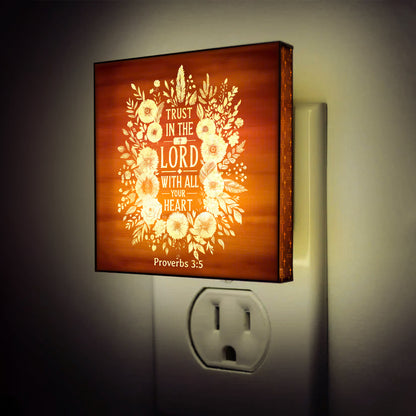 Trust in the Lord with All Your Heart, Engraved Wooden LED Night Light - NLG0003