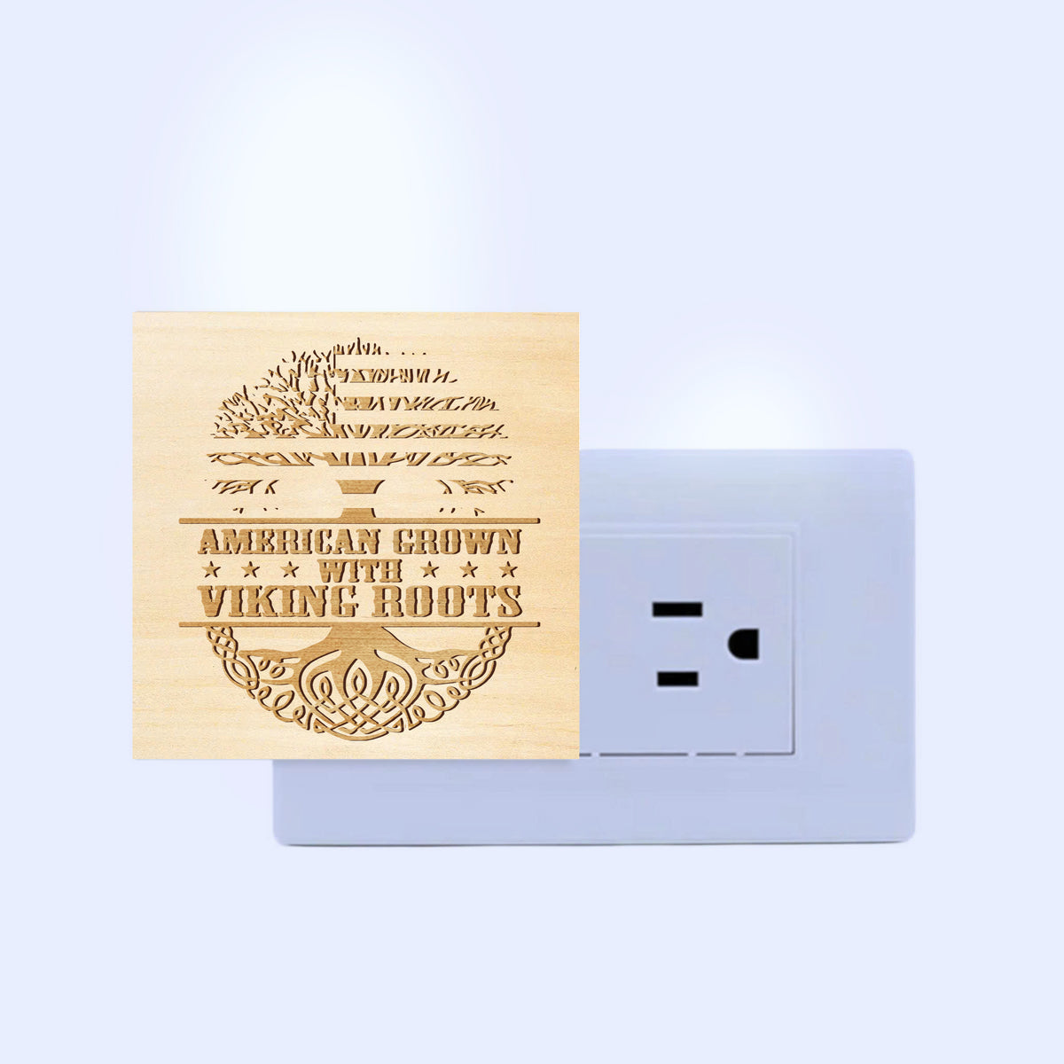 American Grown with Viking Roots, Engraved Wooden LED Night Light - NLVK0003