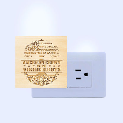 American Grown with Viking Roots, Engraved Wooden LED Night Light - NLVK0003