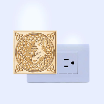 Viking Wolf & Valknut Engraved Wooden LED Night Light - NLVK0014