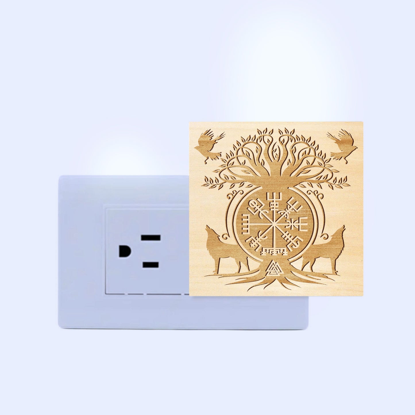 Sacred Norse Symbols Engraved Wooden LED Night Light - NLVK0007